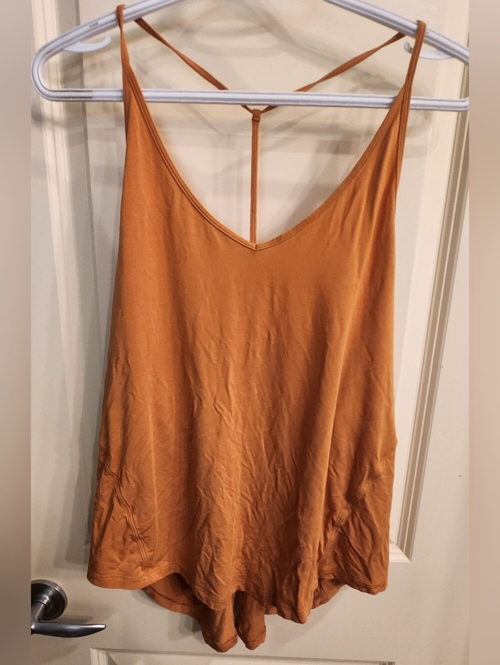 Women's Modal Silk Rust Orange Strappy V-Neck Tank Top